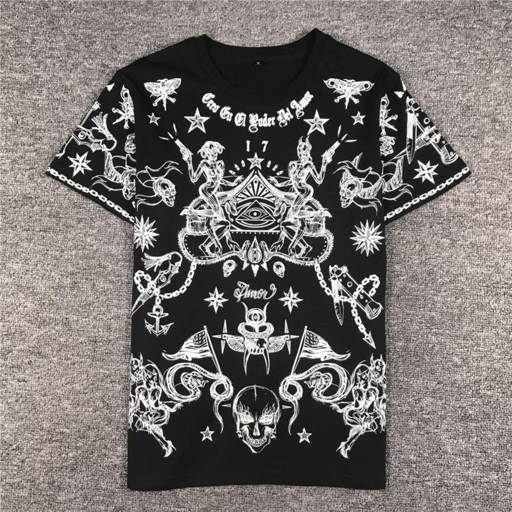 Black T-Shirt With white print decoration (unisex)